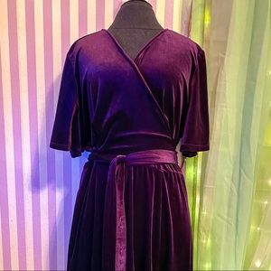Plus Size Purple Velvet Midi Wrap Dress